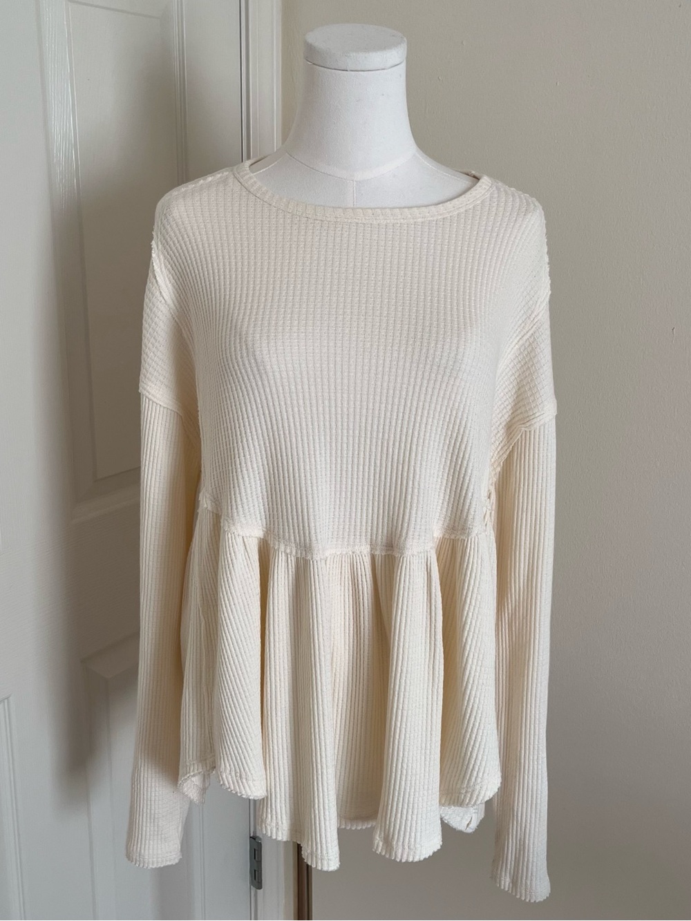 We The Free Oversized White Knit Babydoll Blouse Womens Size S Boho Casual